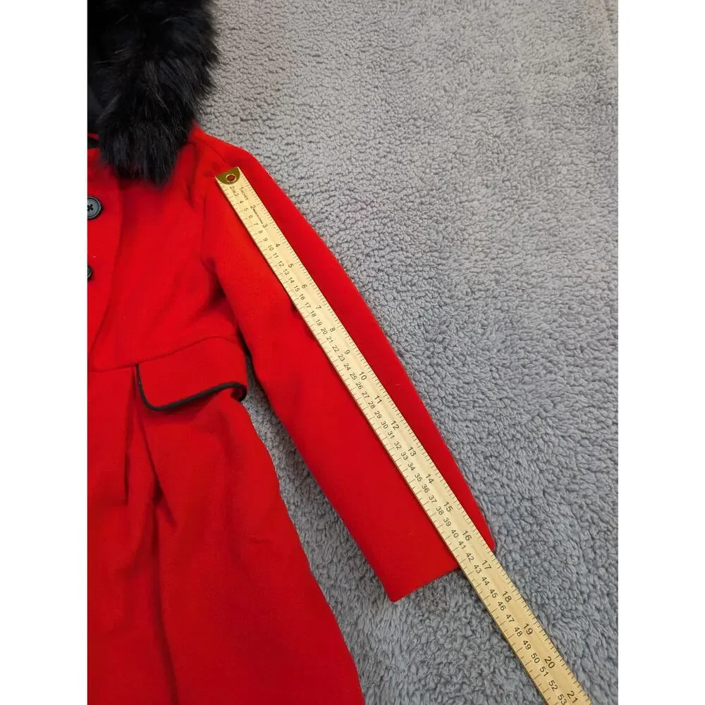 Cat & Jack Girls Size XS 4/5 Red Coat W/ Detachable Faux Fur Hood (1139)